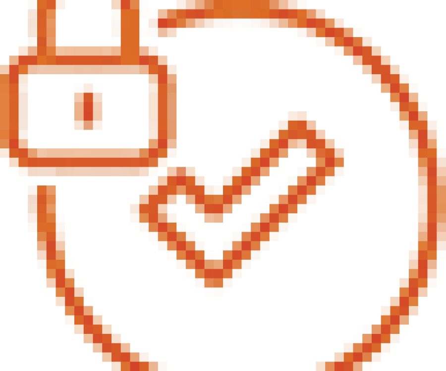 Icon displaying padlock floating above a check mark