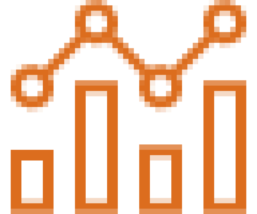 Icon depicting a line graph which mirrors the bar graph situated below